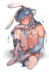 1boy alternate_costume alternate_hairstyle bare_midriff blue_eyes blue_hair boots breasts bunny_boy bunny_day bunny_ears bunnysuit byebyefrog femboy fire_emblem fire_emblem:_genealogy_of_the_holy_war footwear_fetish hair_down headband long_hair looking_at_viewer male male_only midriff nintendo nipples pasties reverse_bunnysuit seliph_(fire_emblem) small_breasts solo thighhighs very_long_hair