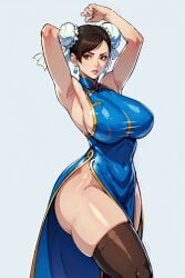 1girls 2d_(artwork) ai_generated ass breasts brown_eyes brown_hair chun-li clothing huge_ass huge_breasts large_ass large_breasts simple_background street_fighter thick_thighs thighhighs thighs tmis tummy white_background