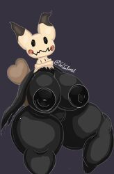 anthro big_breasts black_body breasts clothed clothing female huge_breasts jonjonrenzo1 mimikyu nude partially_clothed pokémon_(species) pokemon simple_background solo thick_thighs wide_hips