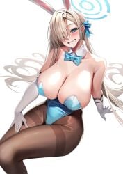 asuna_(blue_archive) asuna_(bunny)_(blue_archive) asuna_(bunny_girl)_(blue_archive) blue_archive gigantic_breasts grin hips millennium_science_school_student sagging_breasts saggy_breasts simple_background smile thighs