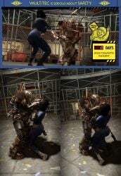 3d bethesda_softworks cage_match fallout fallout_4 imminent_rape mixed_fight nora_(fallout_4) raider_(fallout) screenshot straight tagme vault_dweller