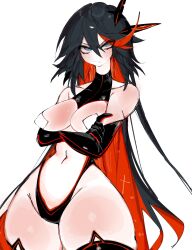 1girls adapted_costume alternate_costume arms_crossed arms_crossed_under_breasts big_ass black_hair blush blush_lines blushing_at_viewer grey_eyes hair_ornament hair_ornaments hi_res kill_la_kill leggings long_gloves long_hair looking_at_viewer matoi_ryuuko nipples_covered red_hair senketsu simple_background tape_over_nipples thick_thighs usa37107692 white_background wide_hips wide_thighs