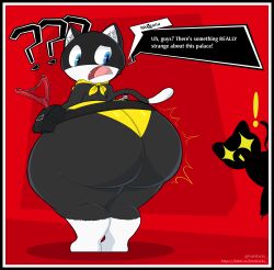 anthro ass big_ass black_fur bubble_butt faststacks felid feline femboy huge_ass large_ass looking_back male male_only morgana_(persona) persona_5 stretched_belt tagme text thick_thighs video_game_character voluptuous wide_hips