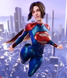 1girls 3d absurd_res big_breasts black_hair breasts dc dc_comics dcau female female_only fit fit_female flying fully_clothed hi_res highres injustice_2 kara_zor-el nemesis_3d sasha_calle solo supergirl supergirl_(dceu) supergirl_(sasha_calle) superheroine thick_thighs thighs