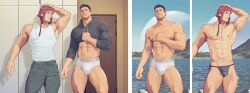 2022 2boys abs arm_behind_head armpit_hair bara barazoku biceps big_bulge briefs bulge clothing facial_hair gay hairy hi_res highres huge_bulge katto8452 lin.katto looking_at_viewer male male/male male_focus male_nipples male_only manly muscles muscular muscular_arms muscular_legs muscular_male muscular_thighs nipples solo solo_male underwear