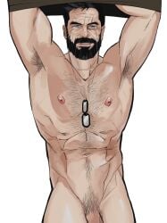 black_ops bonjourdraws call_of_duty dogtag frank_woods male_only naked naked_male no_visible_genitalia pecs semi-erect shirt_lift solo_male