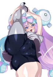 :3 asshole_visible_through_clothes asymmetrical_legwear cameltoe cleft_of_venus fully_clothed gigantic_thighs holding_leg iono_(pokemon) j.h. nanjamo_(pokemon) nipples_visible_through_clothing pokemon pokemon_sv pussy_visible_through_clothes small_breasts standing_on_one_leg stretching_legs teeth thick_thighs