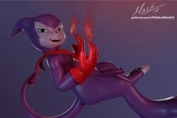 3d anthro bandai_namco blender_(software) clothing digimon digimon_(species) digital_media_(artwork) fire foreskin genitals gloves handwear hiddenmask18 impmon male male_only nude penis scarf solo tail uncircumcised