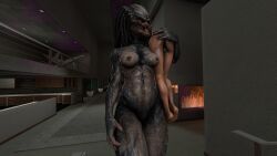 3d 3d_(artwork) alien alien_vs._predator_(franchise) commander_shepard crossover digital_media_(artwork) dominant_female dreadlocks duo female female_yautja halhatatlanhalando hand_on_butt hi_res human humanoid interspecies larger_female male male/female maleshep mammal mass_effect muscular muscular_male not_furry predator_(franchise) size_difference smaller_human smaller_male source_filmmaker submissive submissive_human submissive_male xenophilia yautja