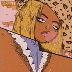 backgroun big_lips bird birds blonde_female blonde_hair blonde_hair_female bubble_gum clouds cow_girl cow_print cowboy_hat cowgirl cowgirl_outfit dark-skinned_female dark_skin fanart fanart_from_twitter gyaru hairy hairy_pussy leopard_print makeup mistajaay pubes pubes_exposed retro retro_artstyle short_hair short_shorts shorts sweat sweatdrop sweating sweaty tanned tanned_female tanned_skin thick_lips