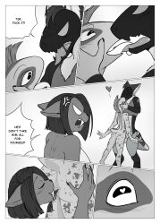 absurd_res amphibian anthro comic cunnilingus fan_character felid female frog greyscale hi_res kissing machairodontine machine male male/female male/male mammal monochrome natt333 oral protogen sex vaginal_penetration