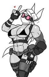 bikini blush female googles huge_breasts madness_combat muscular_female partially_clothed peace_sign pouches voideyedpanda white_hank