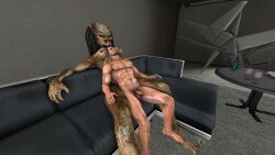 3d 3d_(artwork) alien alien_vs._predator_(franchise) commander_shepard crossover digital_media_(artwork) dominant_female dreadlocks duo female female_yautja halhatatlanhalando hi_res human humanoid interspecies larger_female male male/female maleshep mammal mass_effect muscular muscular_male nude predator_(franchise) size_difference smaller_human smaller_male source_filmmaker submissive submissive_human submissive_male xenophilia yautja