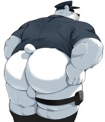 2023 absurd_res anthro ass backsack balls bear bhtoss big_ass big_ass_(male) big_butt black_nose bodily_fluids bubble_ass bubble_butt clothing cute_fangs fat_ass fat_butt genitals hat headgear headwear hi_res huge_ass huge_butt humanoid_hands kemono large_ass large_butt male mammal massive_ass massive_butt musclegut overweight overweight_male plump_ass plump_butt polar_bear police police_hat police_officer round_ass round_butt shirt solo sweat thick_ass thick_butt topwear ursine