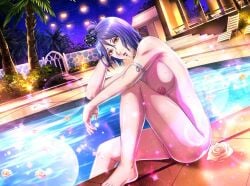 1girls barefoot big_breasts blue_hair breast_press breasts cleavage completely_nude completely_nude_female curvaceous edit feet konan looking_at_viewer naruto naruto_(series) naruto_shippuden night nipples nude nude_edit nude_female official_art orange_eyes pool poolside posing pussy sitting solo solo_focus third-party_edit voluptuous