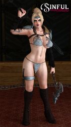 3d barbarian blonde_hair blue_eyes boots chainmail_bikini dead_or_alive huge_breasts loincloth looking_at_viewer ninja_gaiden rachel_(ninja_gaiden) shoulder_pads sinful_desire_ent sword