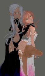 1futa 1girl1futa 1girls 2d_(artwork) anal balls big_penis bottomless clawed_fingers clothed clothed_sex clothing cum_drip cum_in_pussy dark-skinned_futanari dark_elf dark_skin duo erection female futa_on_female futa_with_female futadom futanari ginger ginger_hair height_difference human light-skinned_female light_skin partially_clothed penis self_upload sex sex_from_behind standing thighhighs unholypen xxpen