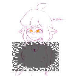 collar embarrassed honey_(mxntylewds) illusion inkling_girl mostly_nude mxntylewds original_character small_breasts splatoon