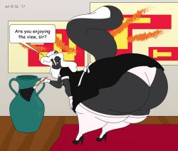 1girls ass_bigger_than_head ass_bigger_than_torso bursting_butt chelsea_(satsumalord) enormous_ass furry huge_ass hyper hyper_ass hyper_thighs long_hair looking_at_viewer looking_back maid massive_ass satsumalord skunk skunk_girl solo_female tagme talking talking_to_viewer thick_thighs wide_hips