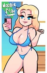 1girls ass belly_button bikini blonde_hair blue_bikini blue_clothing blue_eyes breasts cleavage cleavage_overflow eyebrow_raise eyelashes_visible_through_hair fat_ass female female_only fully_clothed haley_(stardew_valley) huge_ass huge_boobs huge_breasts lipstick mirror_selfie moonieflav pale_skin phone seductive_look seductive_smile selfie sideboob solo stardew_valley stomach thick_ass thick_breasts thick_thighs thighs tummy