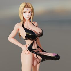 3d bulge bulge_through_clothing cock_ring erect_penis erection futa_only futanari looking_at_viewer manufatura naruto naruto_(series) naruto_shippuden posing self_upload swimsuit tsunade veins veins_on_dick