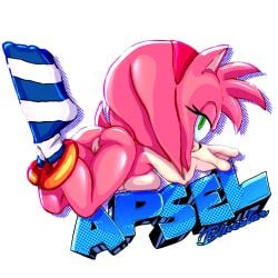 1girls amy_rose apsel_bluestar artist_name ass_up breast_press breasts feet_up female female_only full_body looking_at_viewer looking_back naked naked_female nude nude_female pussy rinfs smile socks solo solo_female sonic_(series) sonic_the_hedgehog_(series) top-down_bottom-up