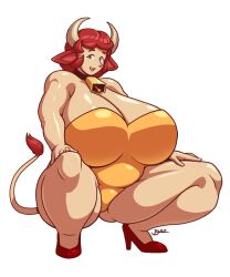 1girls artist_name big_breasts big_thighs blazbaros breasts cleavage clothed_female clothing cow_bell cow_girl curvaceous curvy curvy_body curvy_hips curvy_milf female female_only hands_on_thighs high_heels horns huge_breasts kneeling large_breasts mature_female milf moocow_(blazbaros) pinup red_hair smile smiling squatting tail teeth_showing thick thick_thighs thighs voluptuous voluptuous_female wide_hips