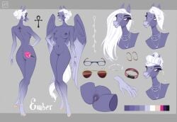 alternate_hairstyle anklet anthro areola ass blue_body blue_fur bracelet cutie_mark ear_piercing ember_(emberisolte) equid equine eyewear female fit_bit fur genitals glasses hair hasbro hi_res holivi hooves jewelry leg_markings mammal markings model_sheet my_little_pony navel navel_piercing necklace nipple_piercing nipples nude pegasus piercing pussy socks_(marking) sunglasses tattoo white_hair wings