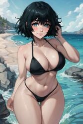 ai_generated bikini black_hair blush breasts female green_eyes looking_at_viewer navel shiina_mayuri space_o_space stable_diffusion steins;gate