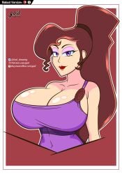 1girls big_breasts big_eyes big_hair breasts brown_hair brunette busty disney disney_princess female female_only fully_clothed goil_drawing hercules_(1997) hercules_(disney) huge_breasts megara purple_eyes smile smiling_at_viewer solo tight_fit top_heavy