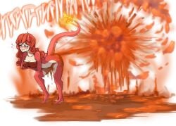 absurd_res anthro charmeleon diarrhea explosive_diarrhea explosive_fart fart feces female floofykinkumiho generation_1_pokemon hair hi_res nintendo pokemon pokemon_(species) red_body red_hair red_skin scat solo sound_effects tail