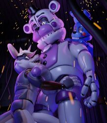 animatronic balls bear big_penis blue_body bowtie bunny cock dick ear five_nights_at_freddy's five_nights_at_freddy's:_sister_location funtime_freddy_(fnafsl) gay hand_on_hip hips larger_male lucasgshep male male/male male_only penis puppet_bonnie_(fnafsl) robot speaker white_body