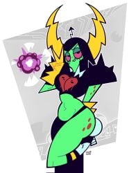 1girls alien alien_girl alien_humanoid armor female female_only freckles freckles_on_arms freckles_on_ass freckles_on_face freckles_on_thighs fully_clothed goodbyellow green_body green_skin heart_on_chest horns lord_dominator one_leg_bent one_leg_raised one_leg_up peace_sign red_eyes solo wander_over_yonder