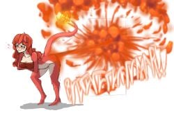 absurd_res anthro charmeleon fart female floofykinkumiho generation_1_pokemon hair hi_res nintendo pokemon pokemon_(species) red_body red_hair red_skin solo sound_effects tail