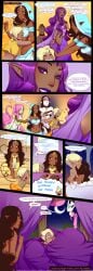 arabian_clothes bath bed bedroom big_breasts blonde_hair cleavage collar comic comic_page cute dark-skinned_female dark-skinned_femboy dark-skinned_male dark_elf dark_hair dark_skin dining_room elf femboy food hair_over_one_eye harem lamia light-skinned_female light-skinned_male lunareth medium_breasts monster_girl muscular_male naga navel original original_character pink_hair pointy_ears ponytail purple_hair royalty shirtless_male smaller_male speedo