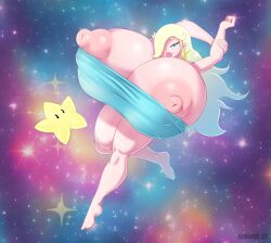 1girls areolae bedroom_eyes big_lips blonde_hair blue_eyes earrings female female_focus female_only galaxy hair_over_one_eye hyper hyper_breasts large_breasts looking_at_viewer luma mario_(series) mostly_nude mostly_nude_female nintendo nipples princess_rosalina schwoo space stars super_mario_galaxy thighs