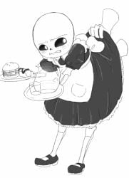 2010s 2018 animated_skeleton burger disembodied_hand disembodied_hands food glass groping groping_ass groping_from_behind hamburger hot_dog hotdog maid_outfit maid_uniform molestation pf-pro-fucker pf_pro_fucker platter sans sans_(undertale) skeleton skirt_lift skirt_up solo_focus tray undead undertale undertale_(series) white_background