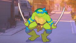 anthro balls enookie flaccid genitals leonardo_(tmnt) male melee_weapon penis public reptile scalie solo sword teenage_mutant_ninja_turtles teenage_mutant_ninja_turtles_(1987) turtle weapon