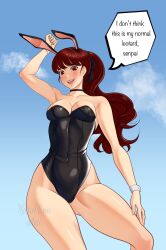 atlus bunny_costume bunny_girl bunnysuit kasumi_yoshizawa leotard persona persona_5 persona_5_royal ponytail red_eyes red_hair sumire_yoshizawa xelaroseart