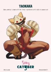 1girls 2021 2021s absurd_res anthro arc_system_works big_breasts bikini biped blazblue blonde blonde_female blonde_hair blonde_hair_female breasts catober catober_2021 cleavage clothed clothing crouching dark-skinned_female dark_skin felid feline felis feliscede female female_focus female_only front_view gloves hi_res humanoid kaka_(blazblue) paw_gloves red_bikini red_eyes shadow_face sharp_teeth simple_background sling_bikini smile solo swimwear tan_body taokaka white_background