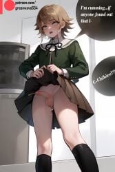 1boy ahe_gao ai_generated caught caught_cumming caught_in_the_act caught_masturbating crossdressing danganronpa danganronpa:_trigger_happy_havoc femboy fujisaki_chihiro greenwave school_uniform skirt skirt_lift solo solo_male tagme trap