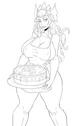 apron birthday birthday_cake black_and_white commission commissioner_upload earrings easter_egg easter_egg_(meta) female female_only food headdress holding holding_cake holding_object immortal_journey_series league_of_legends metroid nami_(league_of_legends) sketch splendid_staff_nami tassel_earrings thelionfish