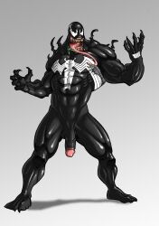 balls bara dark_body flaccid long_tongue male male_only marvel marvel_comics muscles muscular nude penis rhinoking sharp_teeth solo solo_male venom venom_(marvel)