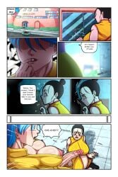 1girls 2boys areola areolae ass ass_grab big_areola big_ass big_balls big_breasts big_butt big_nipples breasts bulma bulma_(dragon_ball) bulma_briefs capsule_pill chichi clothed clothing comic comic_page dragon_ball dragon_ball_super dragon_ball_z female female_focus female_to_futa fully_clothed futanari_pills futanari_transformation goku hashimiro_takahi hentai light-skinned_female light_skin male nipples nude pornography solo_focus son_goku standing text tits_out vegeta