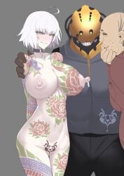 1girls 2boys age_difference breasts clenched_teeth dark-skinned_male dark_skin dubious_consent embarrassed fate/grand_order fate_(series) female flat_colors huge_breasts jeanne_alter ky. light-skinned_female light_skin male mask nipples nude nude_female old_man older_male pale-skinned_female pale_skin prostitution short_hair tattoo white_hair yellow_eyes