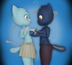 2023 2girls 3d 3d_(artwork) anthro background big_breasts blue_background blue_body blue_fur breast_grab breast_squeeze breasts breasts_out detailed digital_media_(artwork) domestic_cat fangs feline female front_view furry half-dressed hi_res humanoid_genitalia mae_borowski mammal mammal_humanoid medium_breasts mxxwthnsfw nicole_watterson night_in_the_woods nipples red_eyes red_nipples simple_background tagme tagme_(artist) tail text the_amazing_world_of_gumball watermark