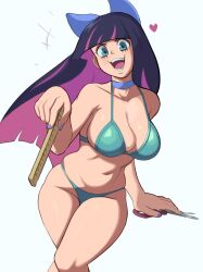 1girls 2023 aqua_eyes bikini blue_hair breasts choker dark_blue_hair female female_only heart hi_res long_hair looking_at_viewer milkmountain open_mouth panty_&_stocking_with_garterbelt pink_hair smiling smiling_at_viewer solo stocking_anarchy two_tone_hair white_background