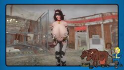 3d 3d_animation animated bethesda_softworks blindfold cow_costume cow_tail cowbell dancing fallout milking_breasts milking_machine mod no_sound screenshot tagme vault_dweller video