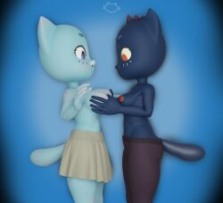 2023 2girls 3d 3d_(artwork) anthro background big_breasts blue_background blue_body blue_fur breast_grab breast_squeeze breasts breasts_out detailed digital_media_(artwork) domestic_cat fangs feline female front_view furry half-dressed hi_res humanoid_genitalia mae_borowski mammal mammal_humanoid medium_breasts mxxwthnsfw nicole_watterson night_in_the_woods nipples no_text_version red_eyes red_nipples simple_background tagme tagme_(artist) tail the_amazing_world_of_gumball watermark