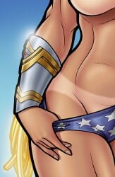 athletic athletic_female big_breasts bracelet breasts busty dc dc_comics female female_focus female_only hourglass_figure panties pinup pinup_pose solo tagme tan tan_body tan_skin tanline topless trpxart underboob wide_hips wonder_woman wonder_woman_(series)